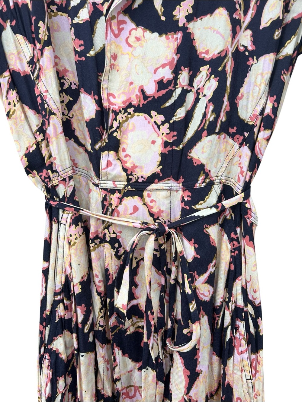 A.L.C. Emery Maritime Navy and Blush Floral High-Low Wrap Dress - Size 12 - Maxi - Picture 7 of 12